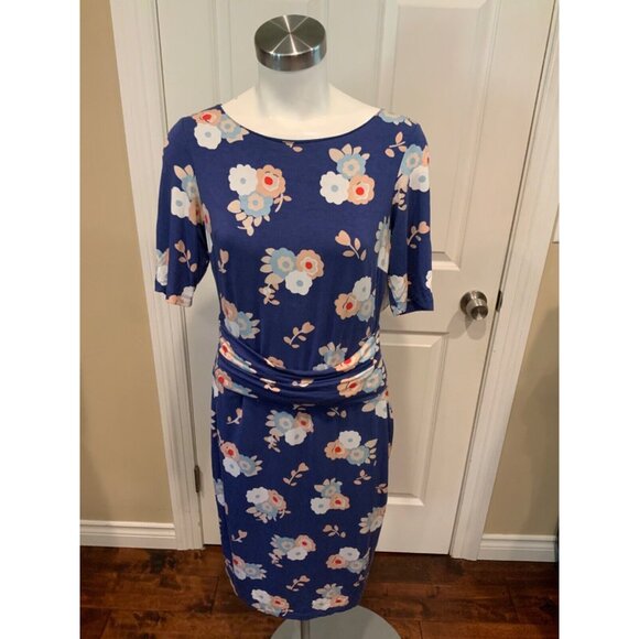 Boden Blue Multicolor Floral Patterned Short Sleeve Dress Size, 6R - Picture 1 of 5